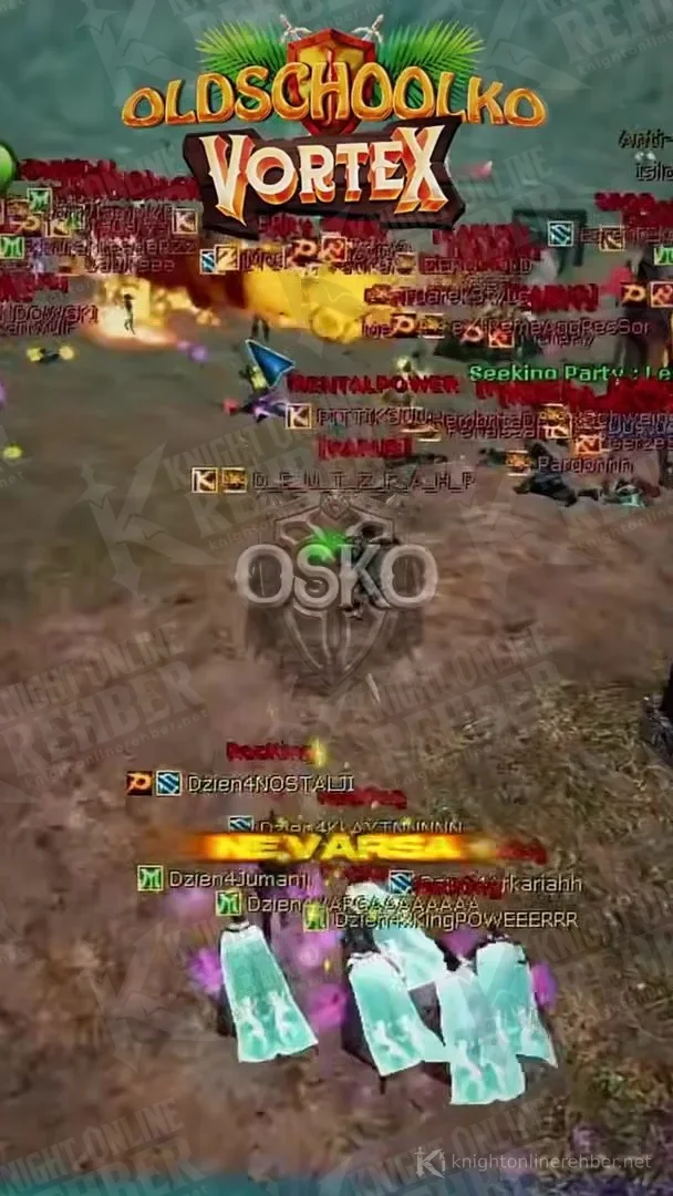 Üstte OLDSCHOOLKO VORTEX logosu, altta savaşan oyuncular