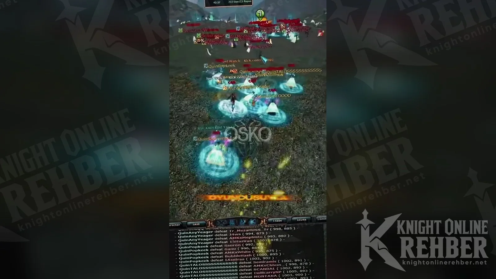 Mavi skill efektleri arasında toplu PK yapan oyuncular
